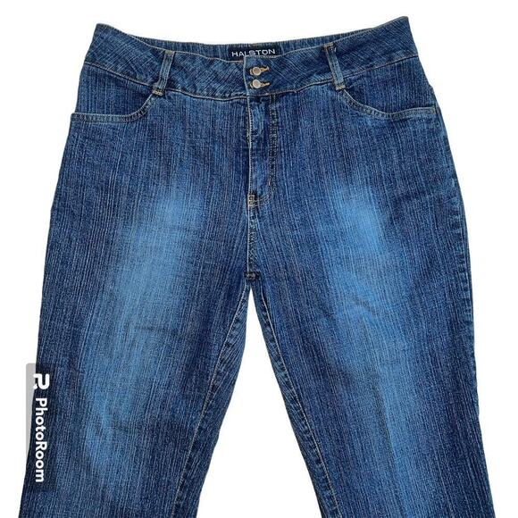 Halston Dark Wash Straight Leg Trouser Jeans PT1437 Size 10 Double Button - Picture 3 of 9